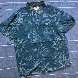 Vans teal blue floral short sleeve button up shirt